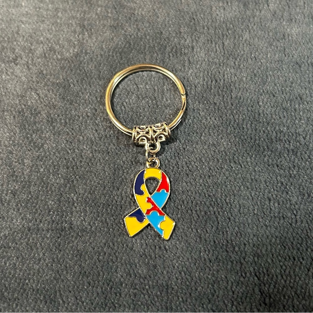 Autism Awareness Ribbon Keychain Puzzle Piece Colorful Metal Keychain